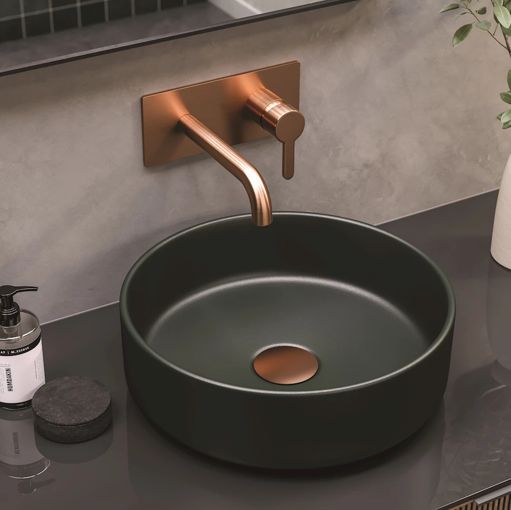 Silhouet servantbatteri for innbygging, børstet kobber Silhouet servantbatteri for innbygging, børstet kobber